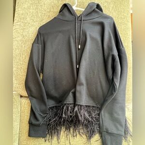 Aqua by Bloomingdales Black Ostrich Feather Hem Hoodie